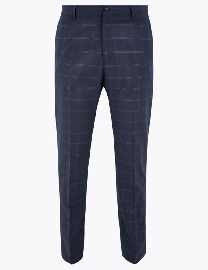Marks & Spencer Skinny Fit Checked Stretch Trousers Blue