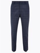 Marks & Spencer Skinny Fit Checked Stretch Trousers Blue
