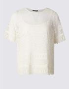 Marks & Spencer Plus All Over Lace Short Sleeve Jersey Top Ivory