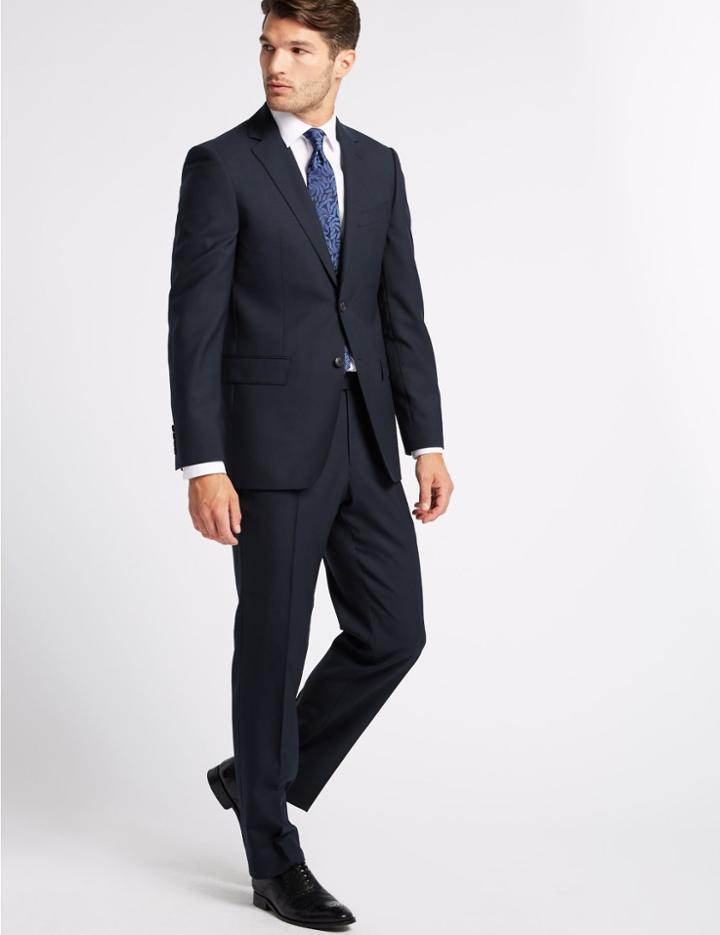 Marks & Spencer Navy Regular Fit Wool Jacket Navy
