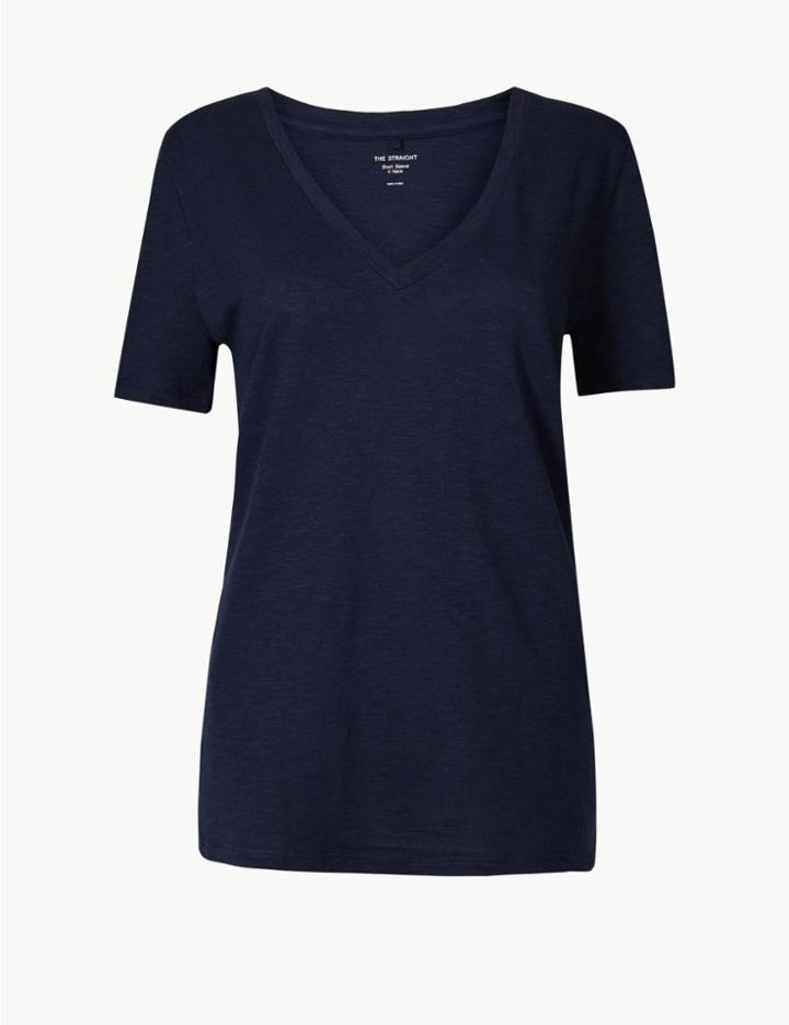 Marks & Spencer V-neck Short Sleeve Straight Fit T-shirt Navy