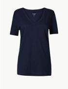 Marks & Spencer V-neck Short Sleeve Straight Fit T-shirt Navy
