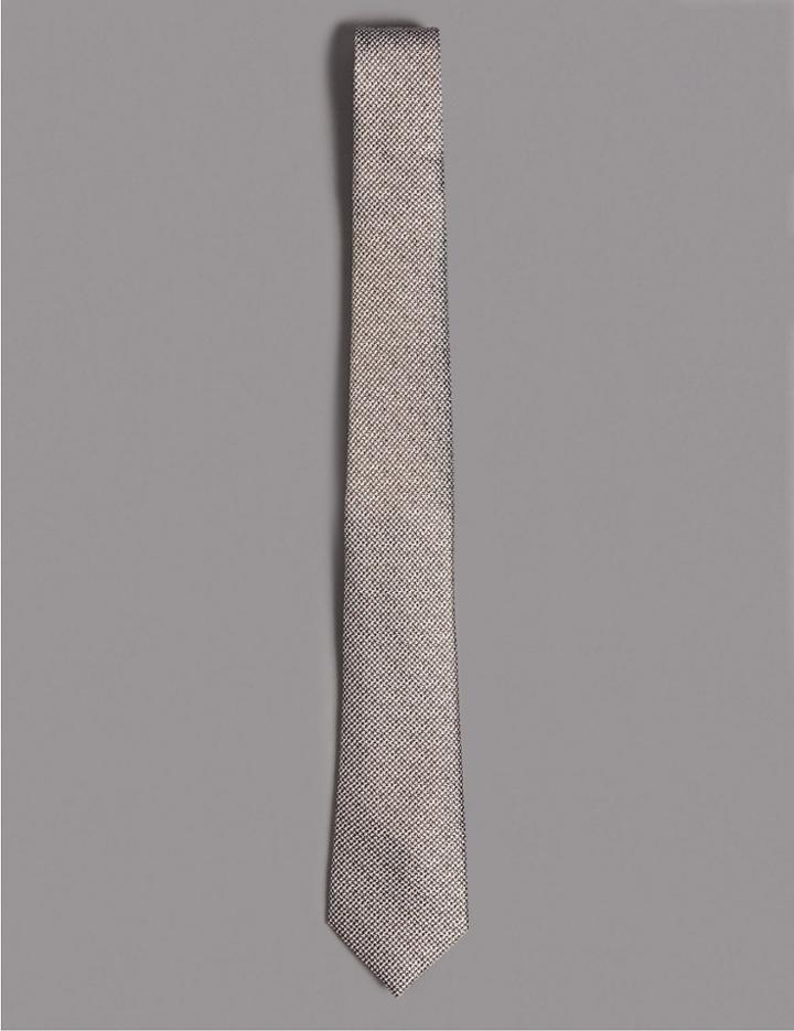 Marks & Spencer Pure Silk Textured Tie Beige Mix