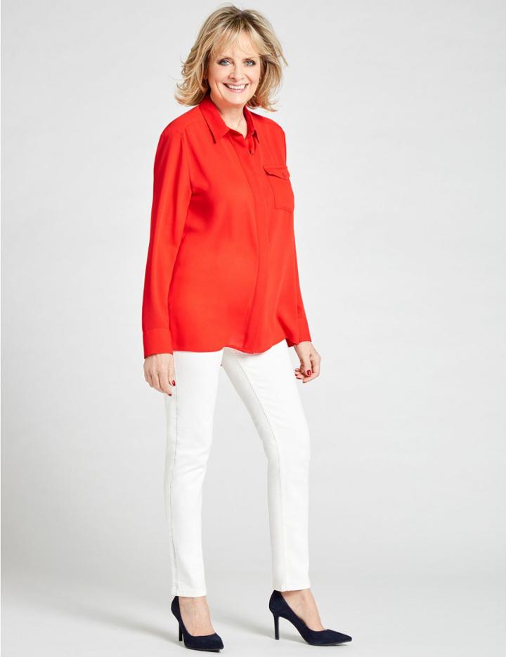 Marks & Spencer Dipped Hem Pocket Detail Long Sleeve Shirt Tomato