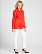 Marks & Spencer Dipped Hem Pocket Detail Long Sleeve Shirt Tomato
