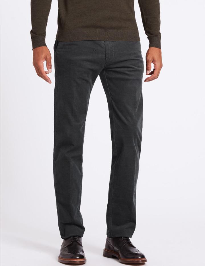 Marks & Spencer Straight Fit Corduroy Trousers With Stretch Grey