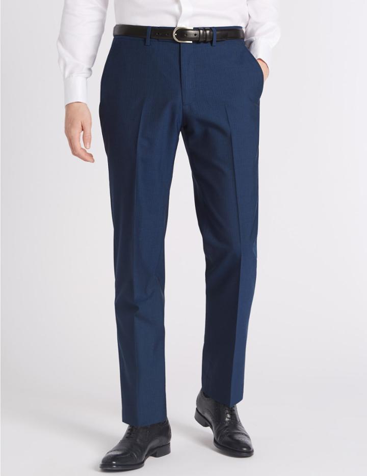 Marks & Spencer Blue Striped Tailored Fit Wool Jacket Bright Blue