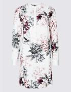 Marks & Spencer Floral Print Long Sleeve Tunic Dress Ivory Mix