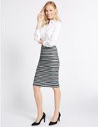 Marks & Spencer Striped Linear Pencil Midi Skirt Navy Mix