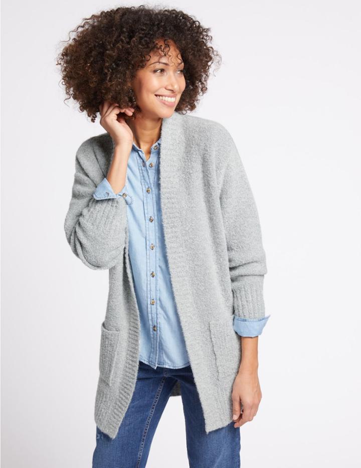 Marks & Spencer Textured Longline Cardigan Grey Marl
