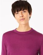 Marks & Spencer Pure Merino Wool Round Neck Jumper Dark Magenta