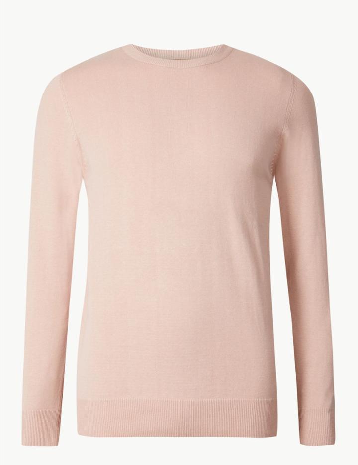 Marks & Spencer Pure Cotton Crew Neck Jumper Soft Pink
