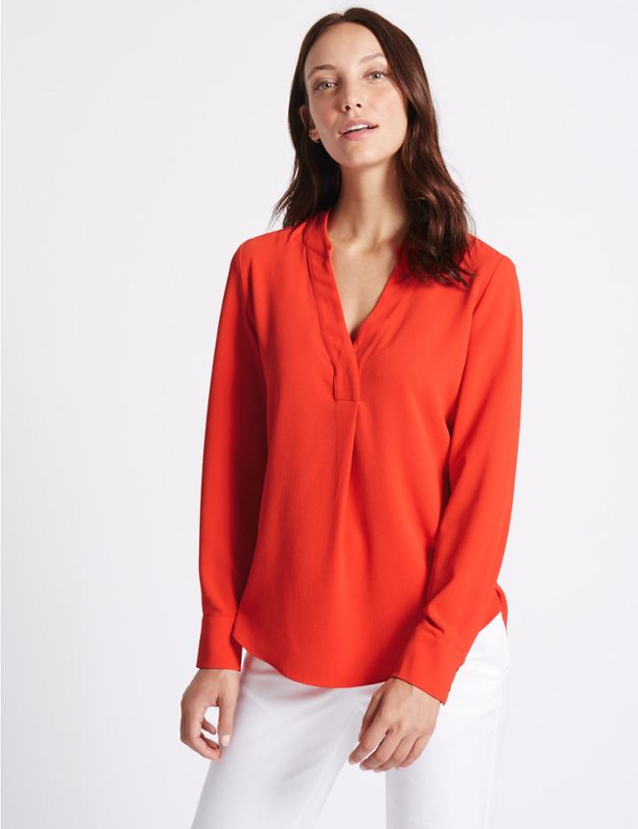 Marks & Spencer Popover Notch Neck Long Sleeve Tunic Paprika