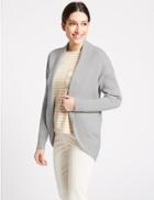 Marks & Spencer Textured Open Front Cardigan Mid Grey Marl