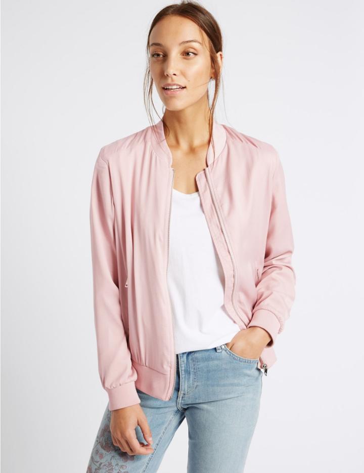 Marks & Spencer 2 Pocket Slinky Bomber Jacket Blush Pink