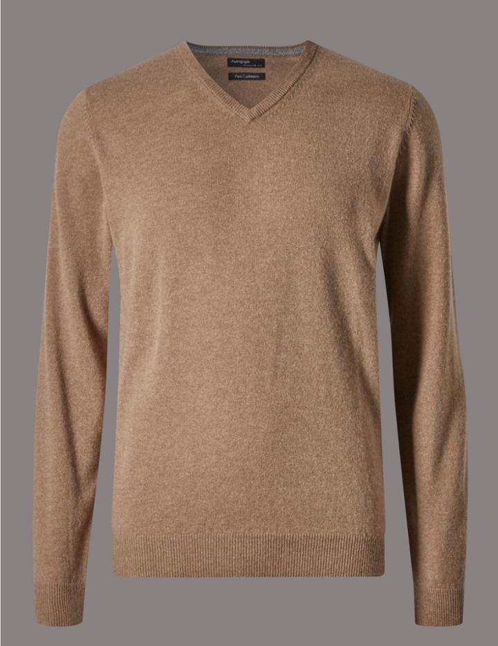 Marks & Spencer Pure Cashmere V-neck Jumper Camel