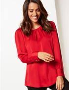 Marks & Spencer Satin Round Neck Long Sleeve Blouse Red