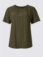 Marks & Spencer Striped Round Neck Short Sleeve T-shirt Green Mix
