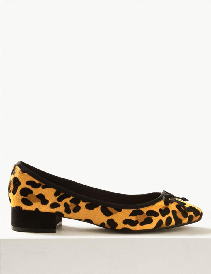 Marks & Spencer Suede Bow Detailed Ballet Pumps Brown Mix