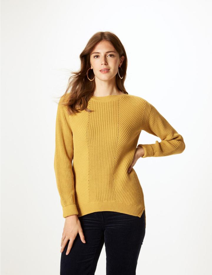 Marks & Spencer Pure Cotton Cable Knit Slash Neck Jumper Ochre