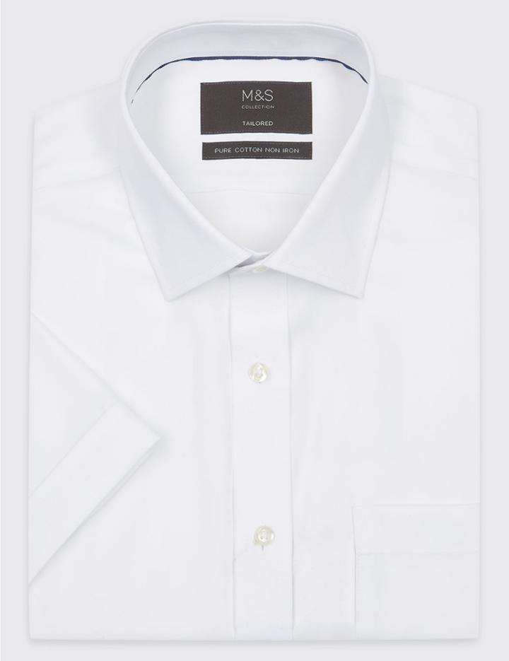Marks & Spencer Short Sleeve Non-iron Tailored Fit Shirt White