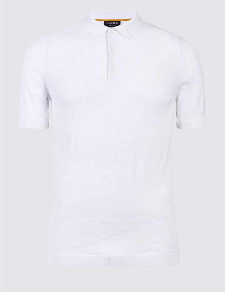 Marks & Spencer Pure Cotton Textured Slim Fit Polo Soft White