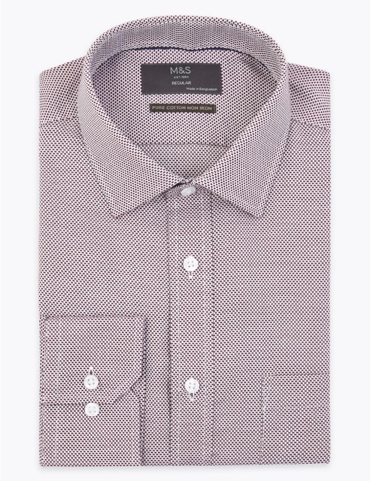 Marks & Spencer Regular Fit Textured Non-iron Shirt Burgundy Mix