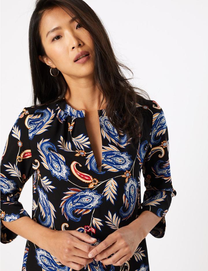 Marks & Spencer Crepe Paisley Print Shift Dress Black Mix