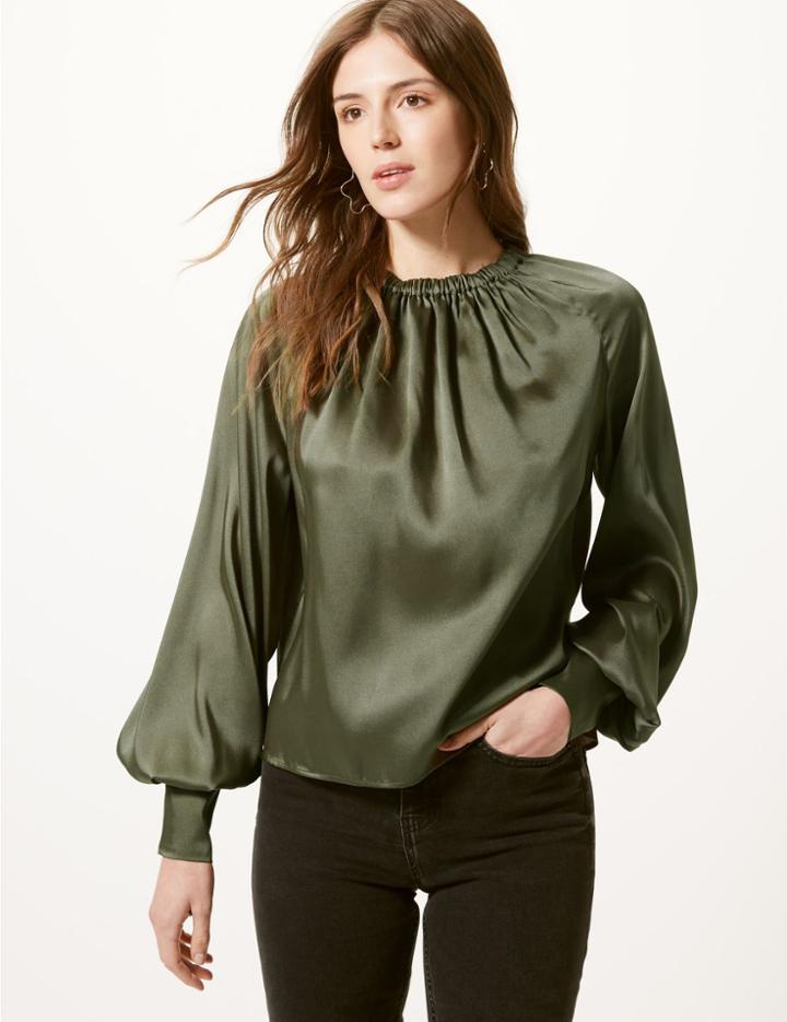 Marks & Spencer Blouson Sleeve Blouse Khaki