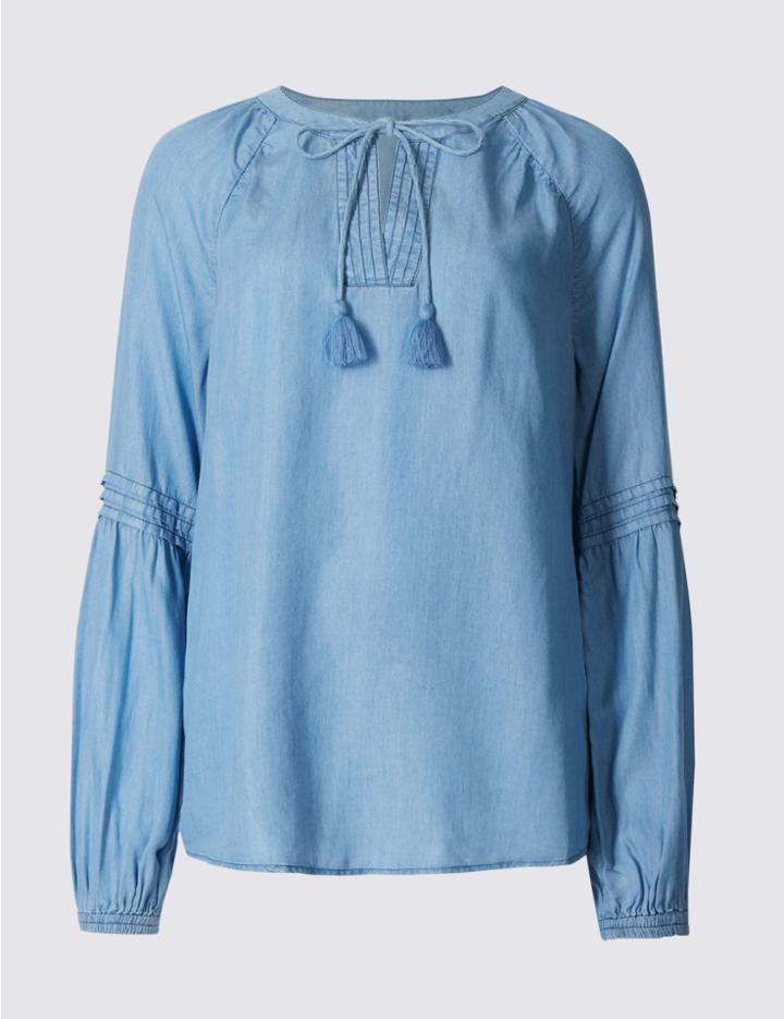 Marks & Spencer Notch Neck Long Sleeve Blouse Denim
