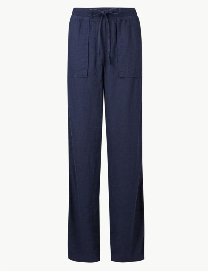 Marks & Spencer Linen Rich Jersey Wide Leg Trousers Navy