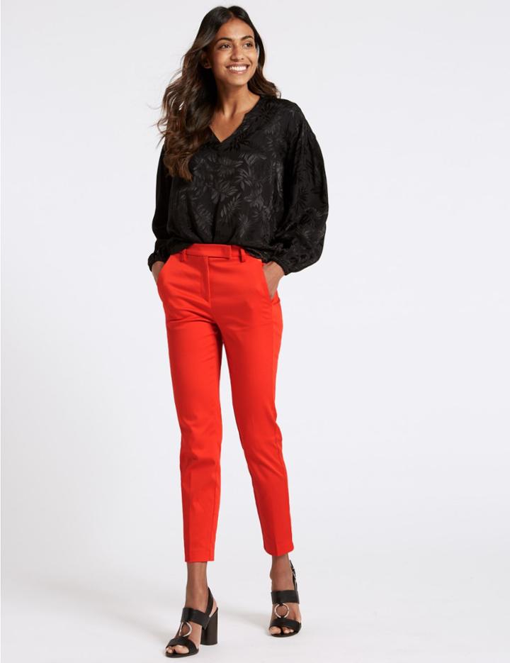 Marks & Spencer Cotton Rich Slim Leg 7/8th Crop Trousers Bright Red