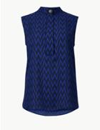 Marks & Spencer Printed High Neck Shell Top Navy Mix