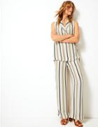 Marks & Spencer Striped Wide Leg Trousers Cream Mix