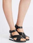 Marks & Spencer Leather Flatform Riptape Sporty Sandals Black