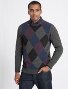 Marks & Spencer Wool Rich Argyle Crew Neck Jumper Purple Mix