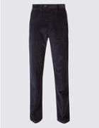 Marks & Spencer Regular Fit Cotton Rich Flat Front Trousers Navy