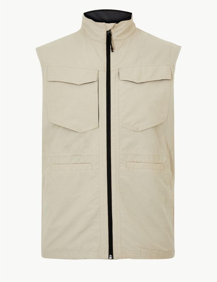 Marks & Spencer Cotton Rich Gilet With Stormwear&trade; Dark Stone
