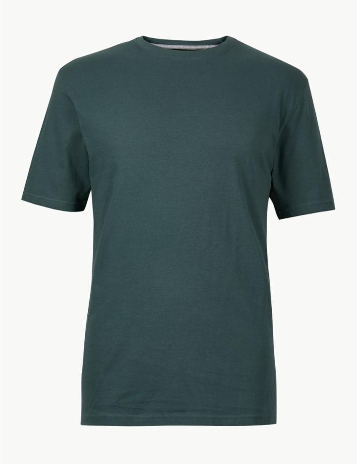 Marks & Spencer Regular Fit Pure Cotton Crew Neck T-shirt Medium Green