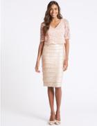 Marks & Spencer Lace Shutter Pleated Shift Midi Dress Blush