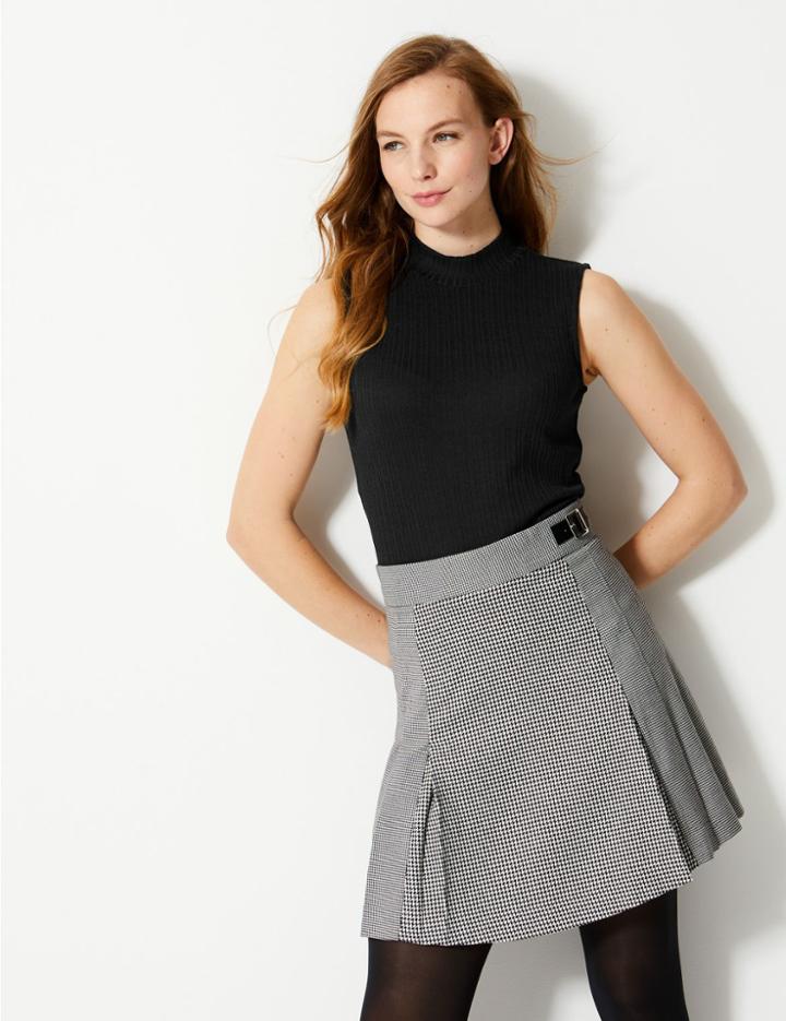 Marks & Spencer Funnel Neck Ribbed Cropped Tank Top Black