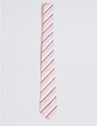 Marks & Spencer Linen Blend Striped Tie Coral Mix