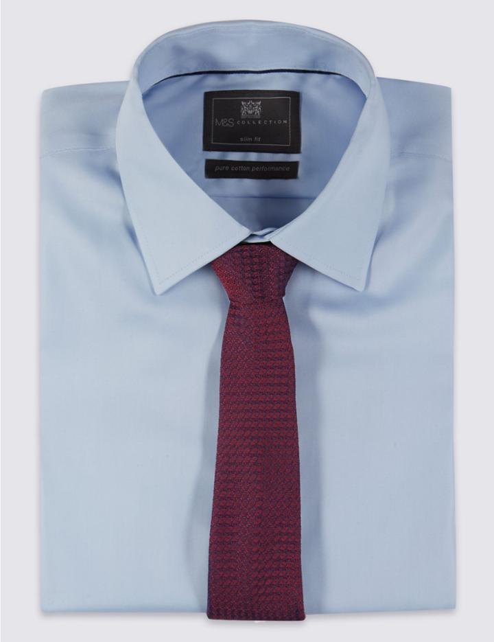 Marks & Spencer Pure Silk Contemporary Textured Tie Red Mix