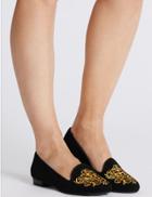 Marks & Spencer Leather Embroidered Albert Pump Shoes Black