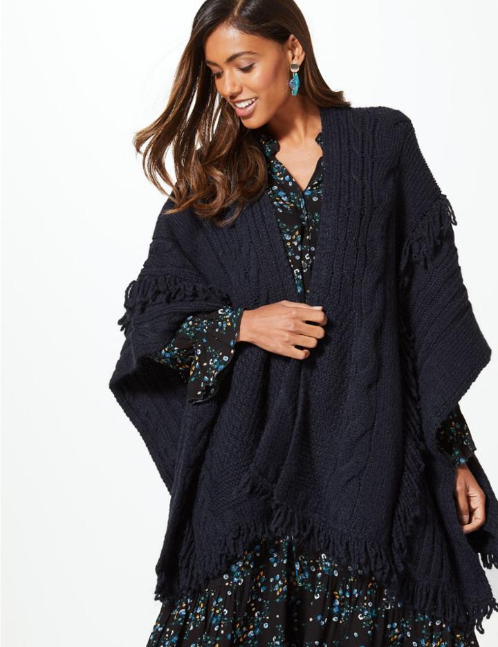 Marks & Spencer Textured Fringe Wrap Navy
