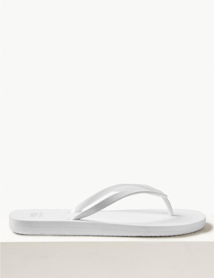 Marks & Spencer Open Toe Glitter Flip-flops Sandals White