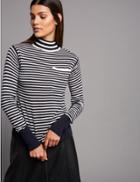 Marks & Spencer Striped Turtle Neck Jumper Navy Mix