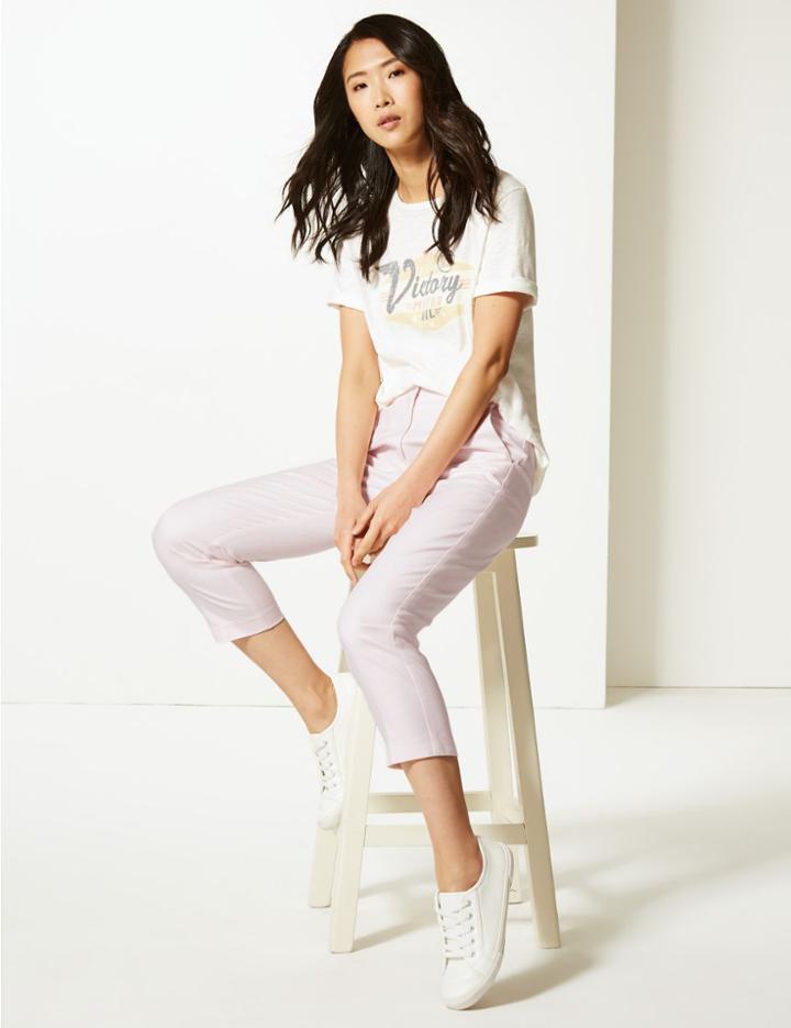 Marks & Spencer Mia Slim Cropped Trousers Light Pink