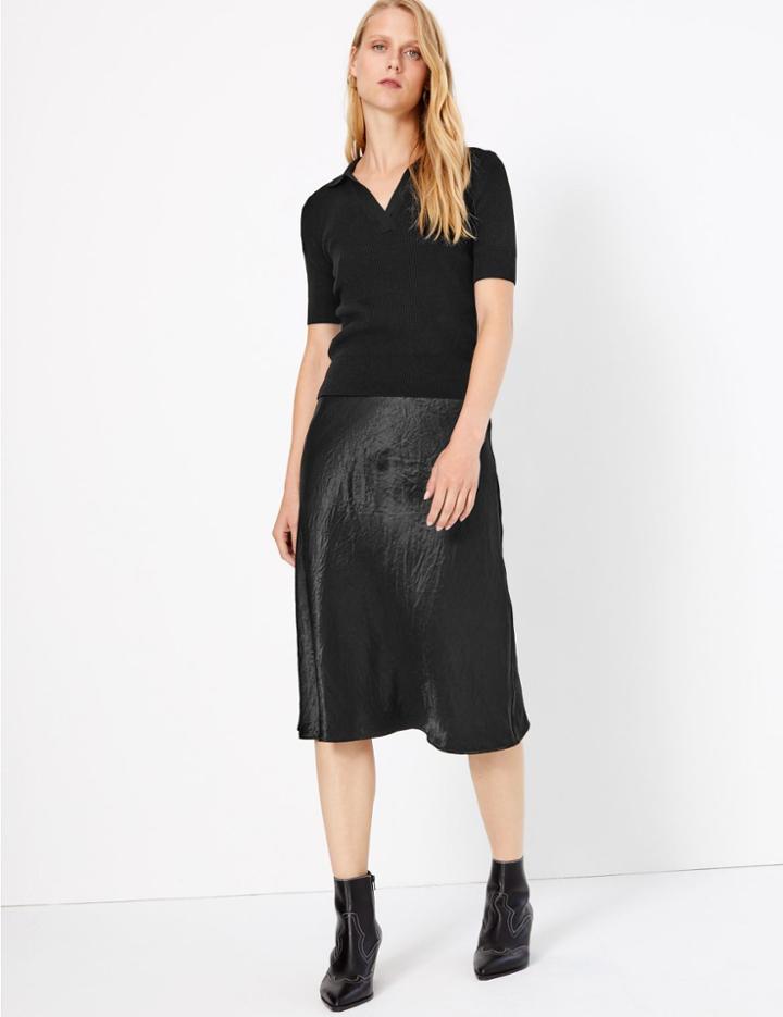 Marks & Spencer Collared Neck Short Sleeve Jumper Black