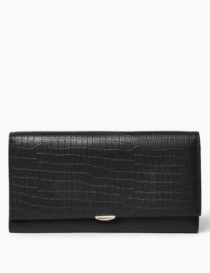Marks & Spencer Leather Croc Effect Cardsafe&trade; Purse Black